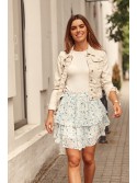 Fusta sifon cu flori crem si albastru 0532 - Magazin online - Boutique